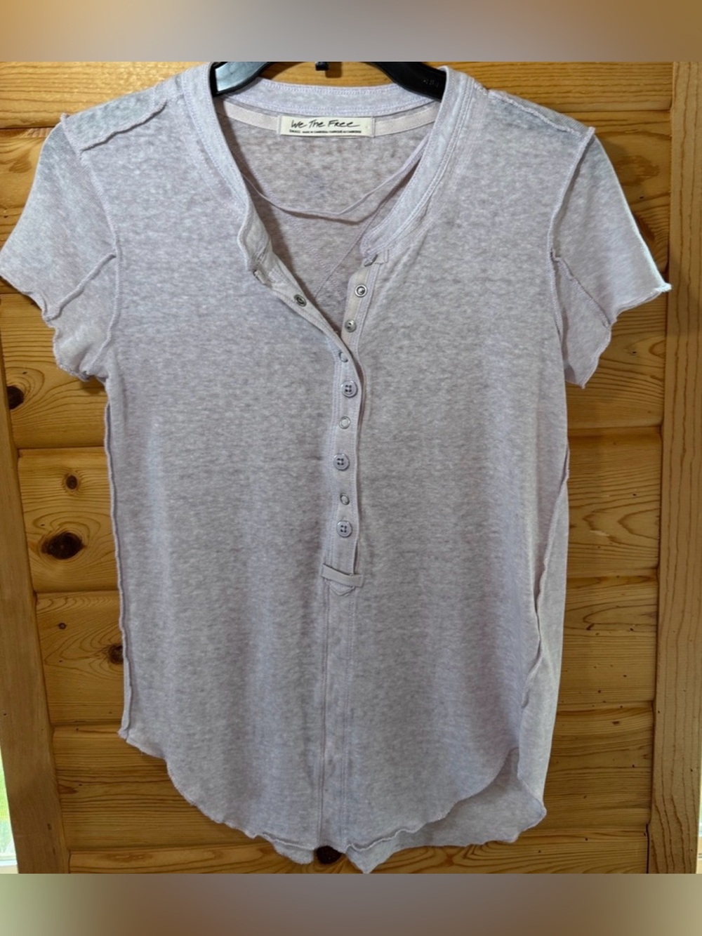 We The Free Light Lavender Button Henley Tee Small